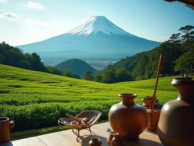 静岡の風景と職人の手作業のイメージ